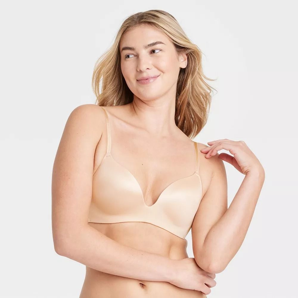 Women's Wirefree Push-Up Bra - Auden Beige 38DD: Wireless, Padded, Molded Cups